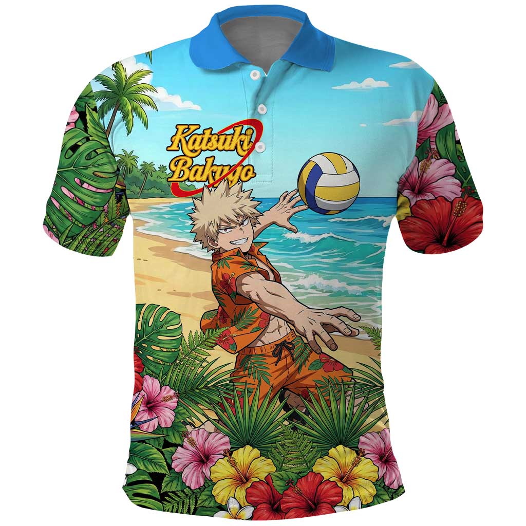 Katsuki Bakugo Summer Chill Polo Shirt Tropical Anime Action Scene