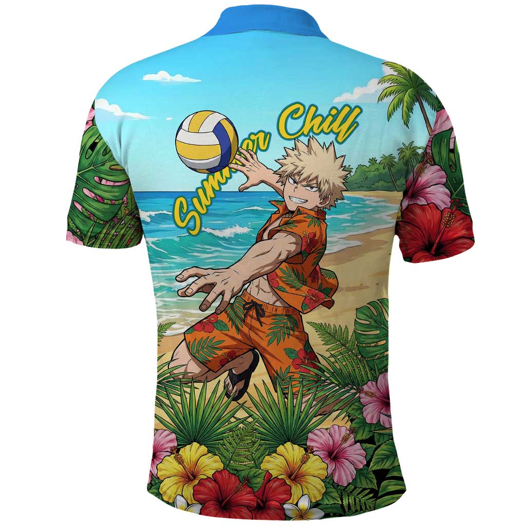 Katsuki Bakugo Summer Chill Polo Shirt Tropical Anime Action Scene