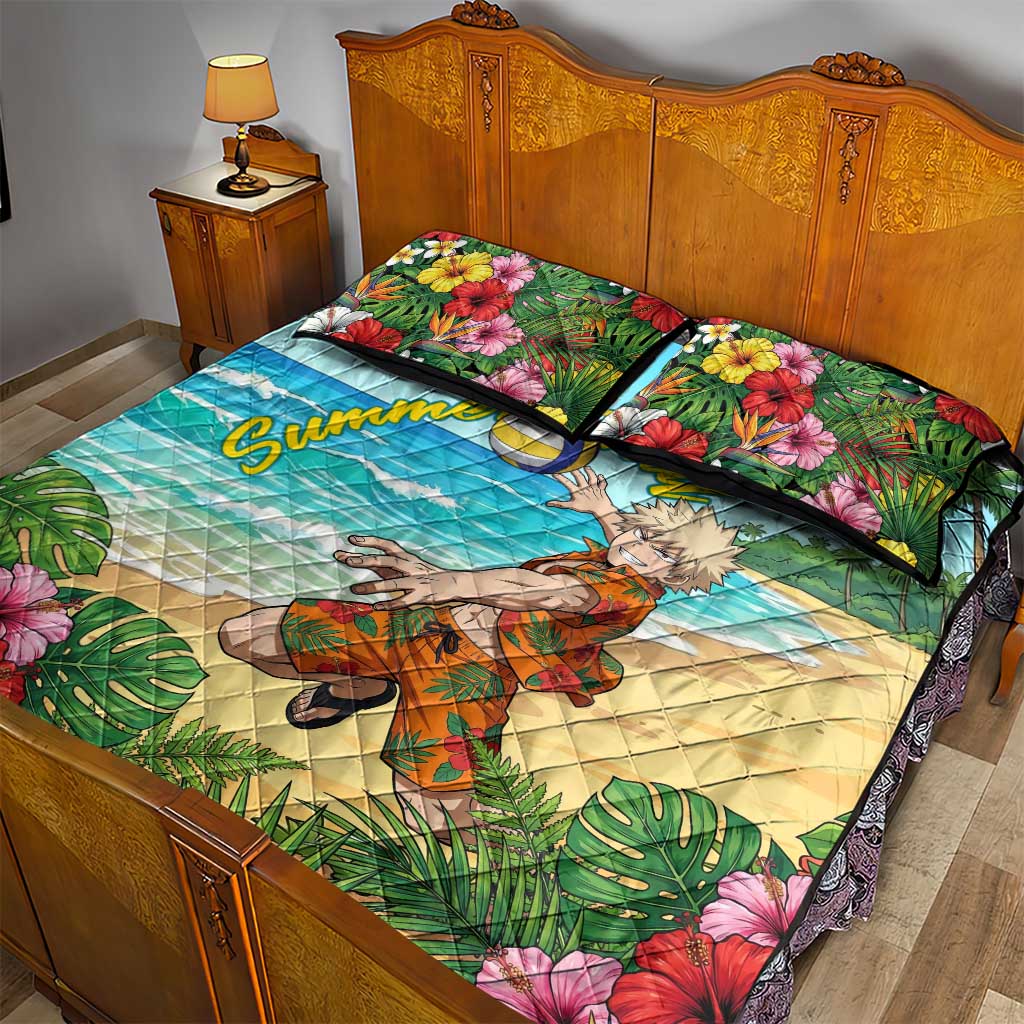 Katsuki Bakugo Summer Chill Quilt Bed Set Tropical Anime Action Scene