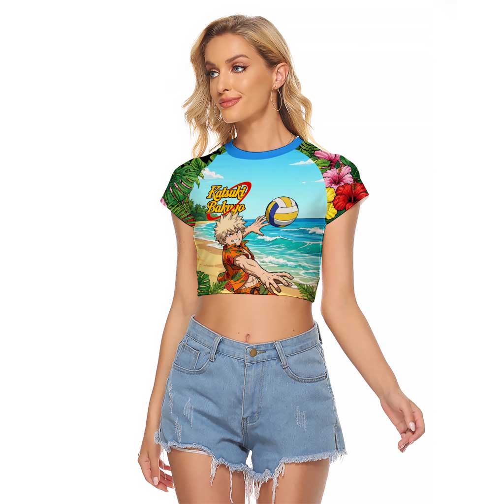 Katsuki Bakugo Summer Chill Raglan Cropped T Shirt Tropical Anime Action Scene