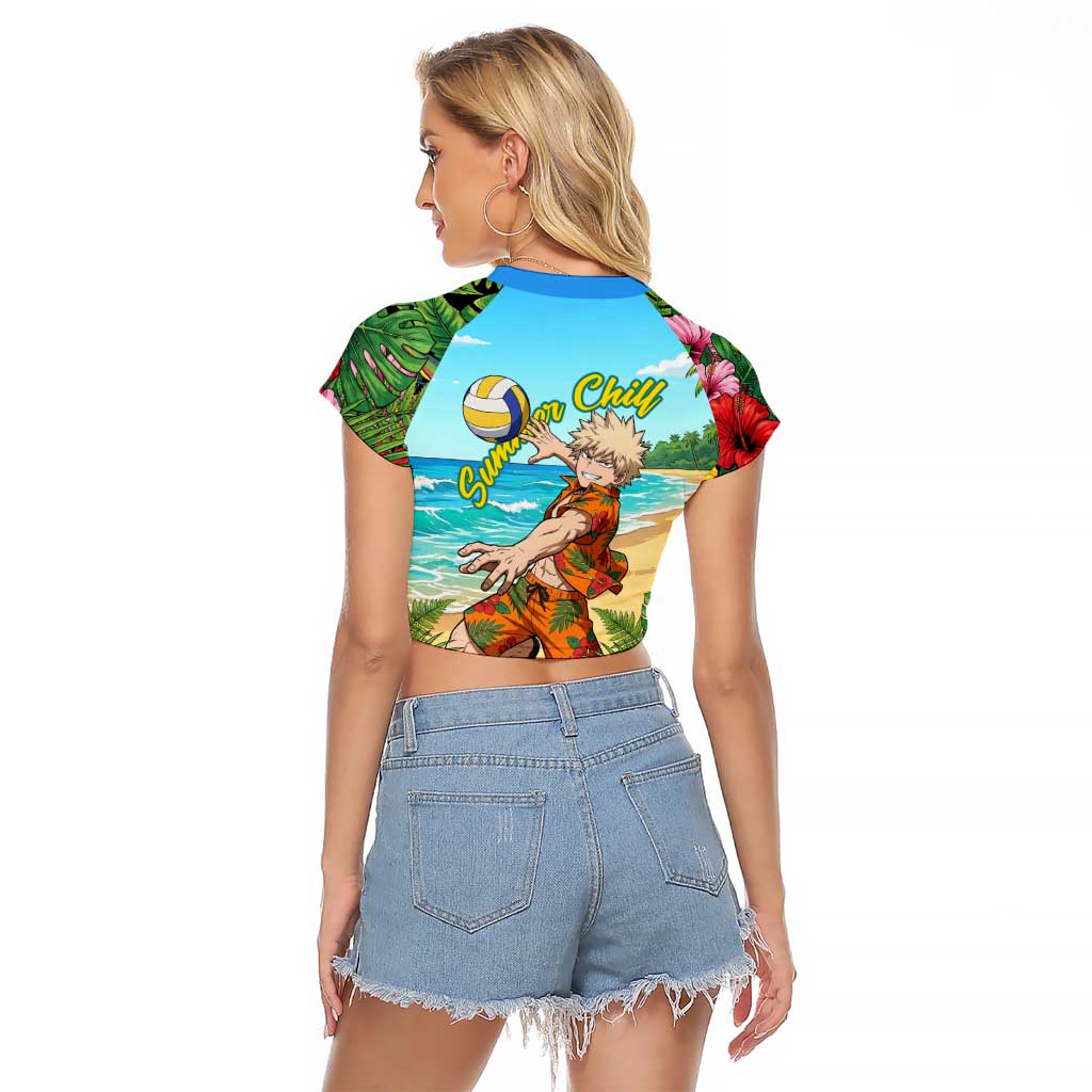 Katsuki Bakugo Summer Chill Raglan Cropped T Shirt Tropical Anime Action Scene