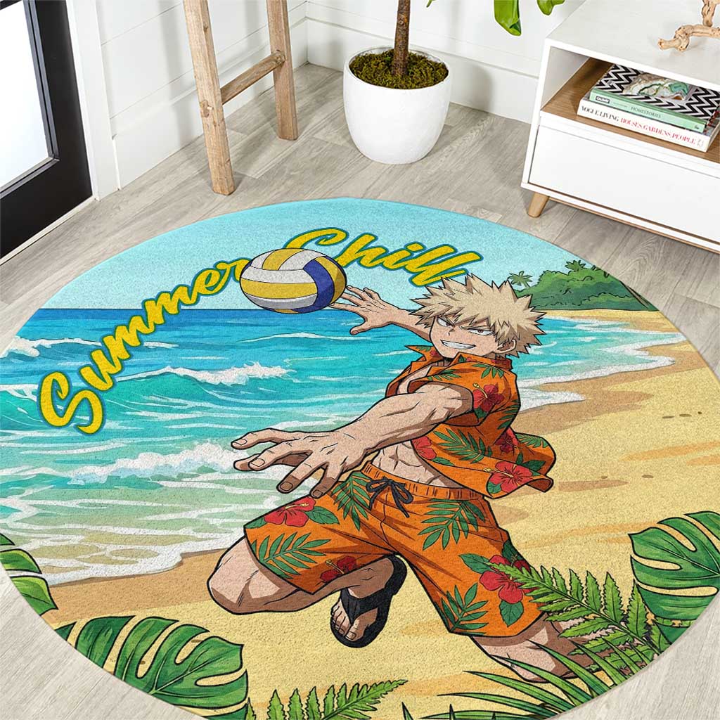 Katsuki Bakugo Summer Chill Round Carpet Tropical Anime Action Scene