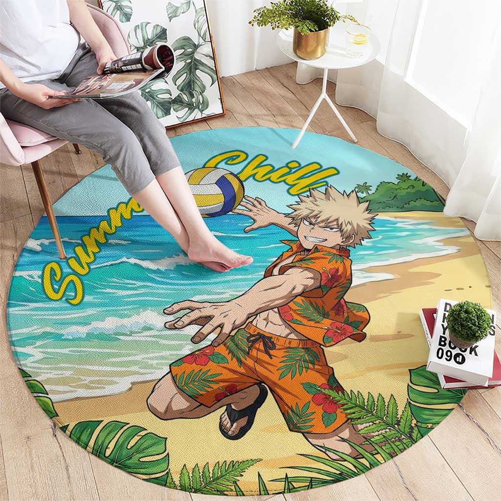 Katsuki Bakugo Summer Chill Round Carpet Tropical Anime Action Scene