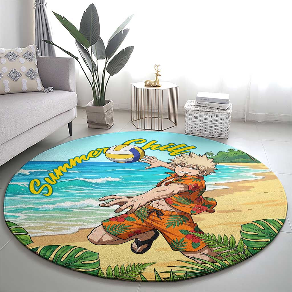 Katsuki Bakugo Summer Chill Round Carpet Tropical Anime Action Scene