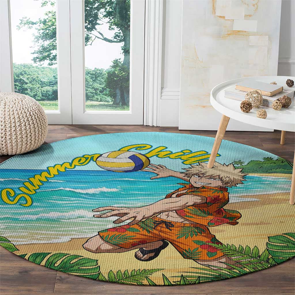 Katsuki Bakugo Summer Chill Round Carpet Tropical Anime Action Scene