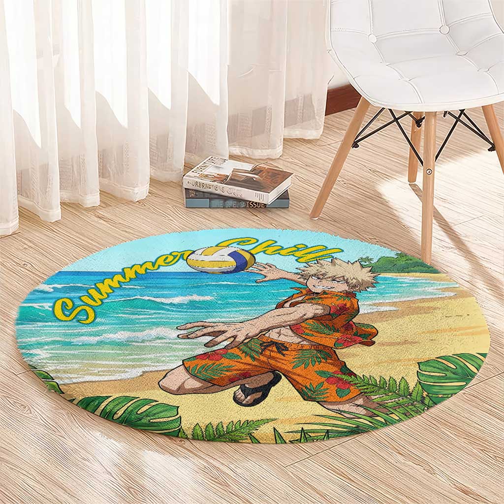 Katsuki Bakugo Summer Chill Round Carpet Tropical Anime Action Scene