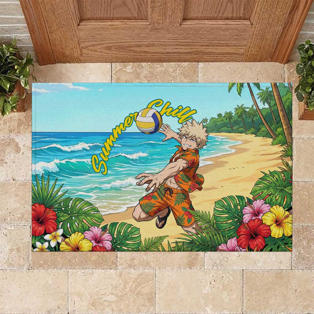Katsuki Bakugo Summer Chill Rubber Doormat Tropical Anime Action Scene