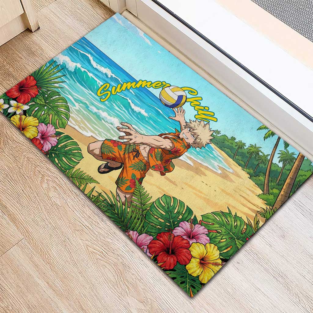 Katsuki Bakugo Summer Chill Rubber Doormat Tropical Anime Action Scene