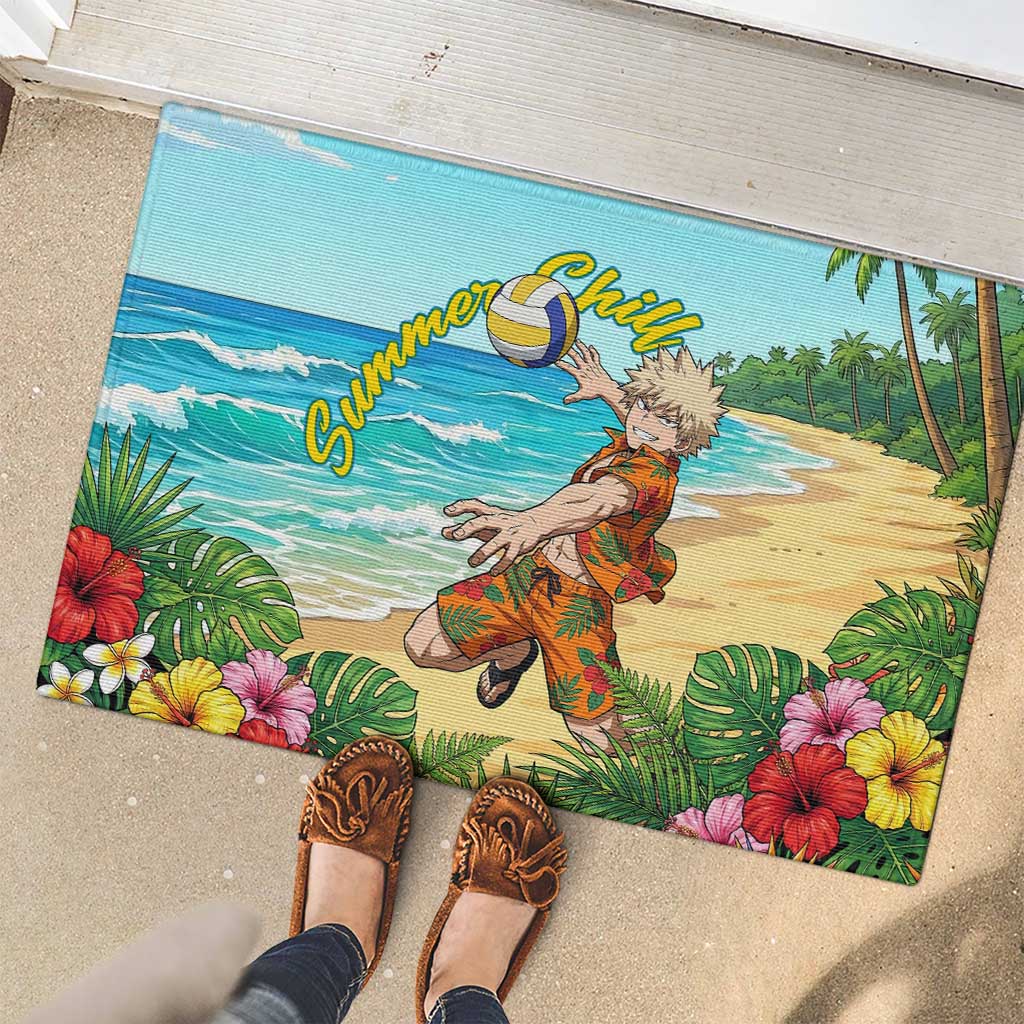 Katsuki Bakugo Summer Chill Rubber Doormat Tropical Anime Action Scene