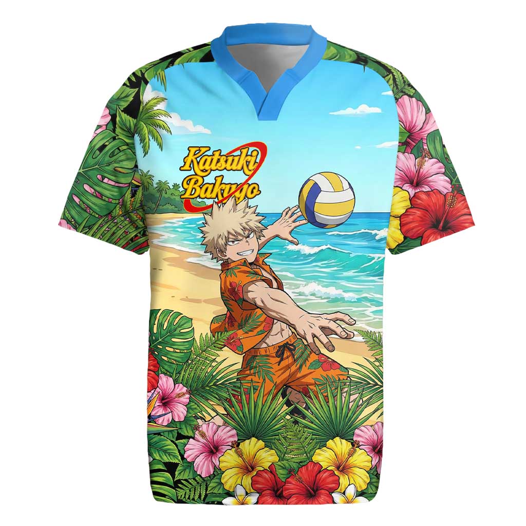 Katsuki Bakugo Summer Chill Rugby Jersey Tropical Anime Action Scene