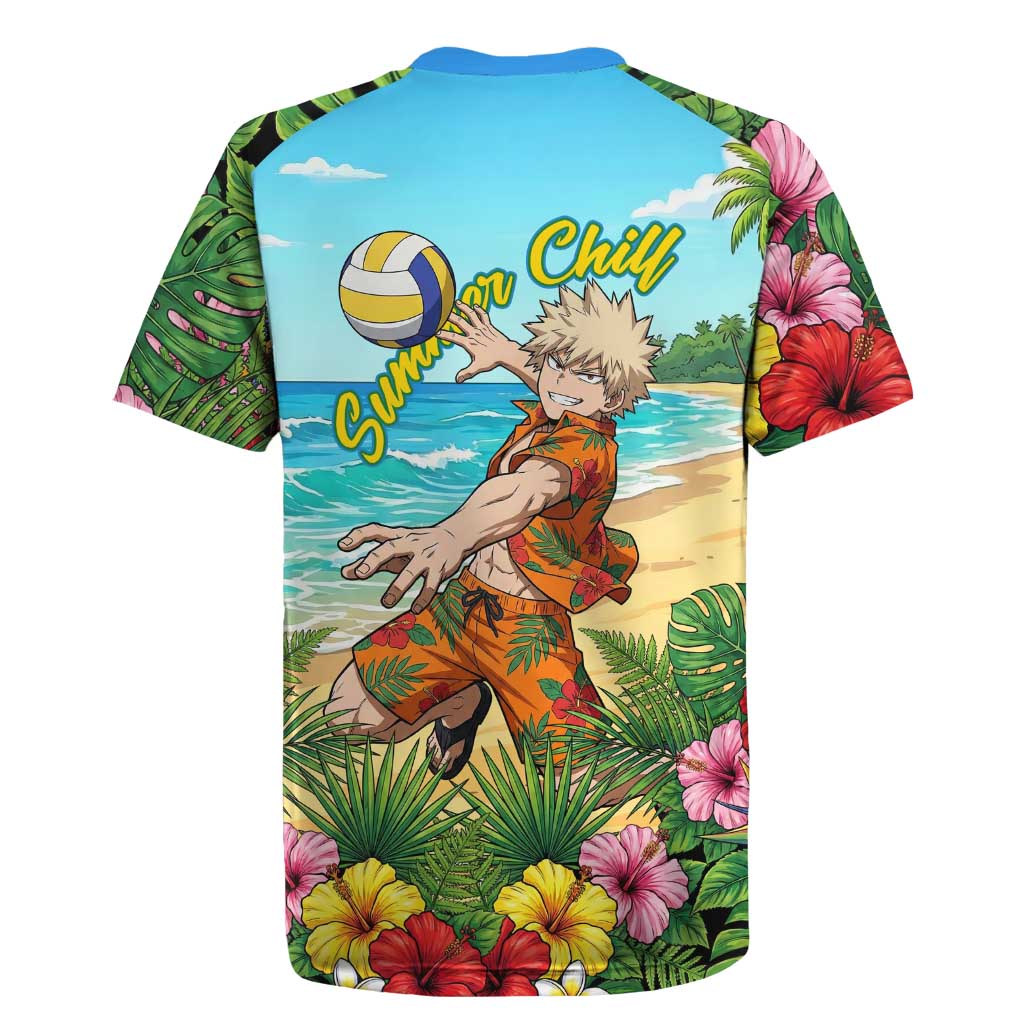 Katsuki Bakugo Summer Chill Rugby Jersey Tropical Anime Action Scene