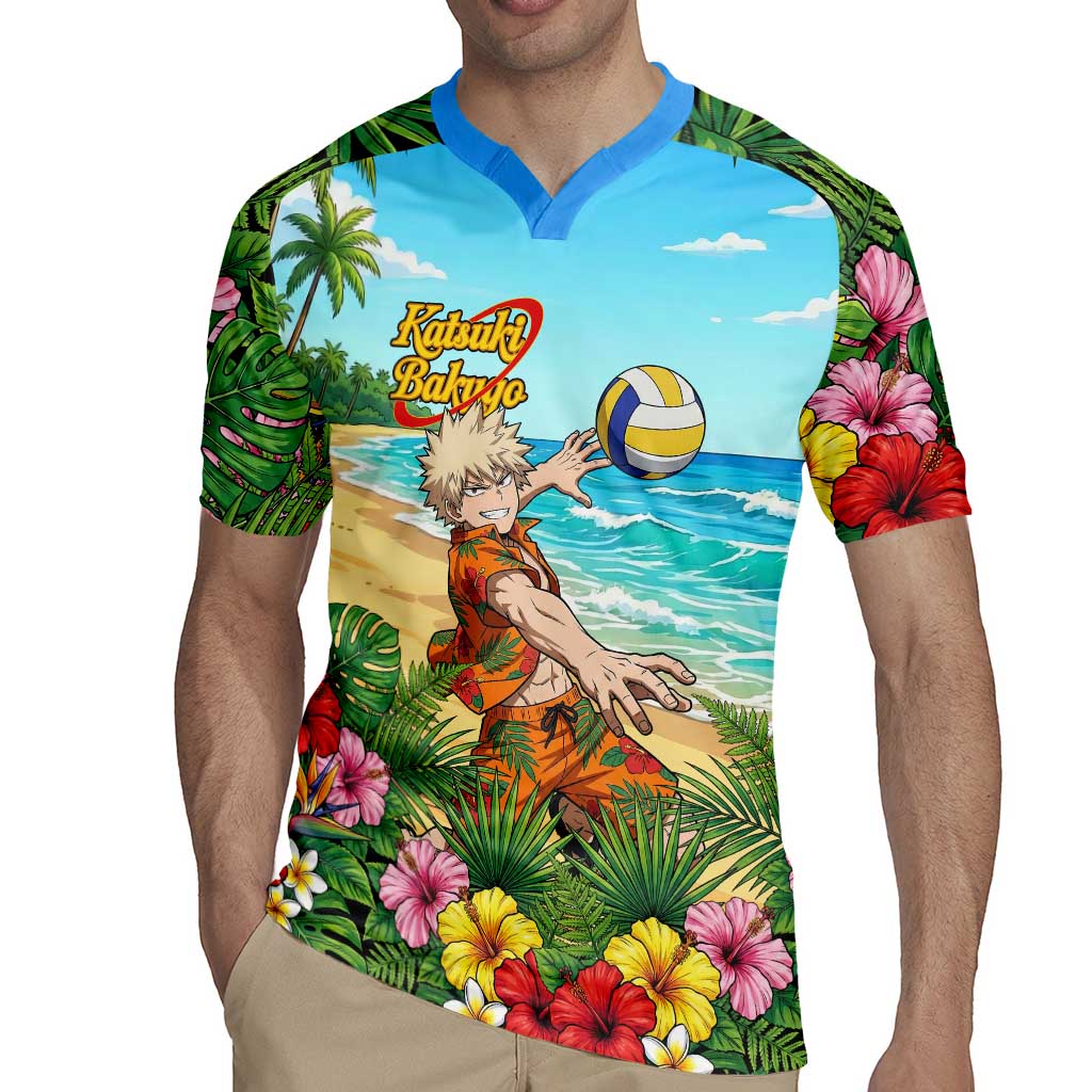 Katsuki Bakugo Summer Chill Rugby Jersey Tropical Anime Action Scene