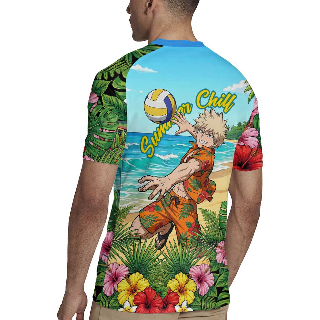 Katsuki Bakugo Summer Chill Rugby Jersey Tropical Anime Action Scene