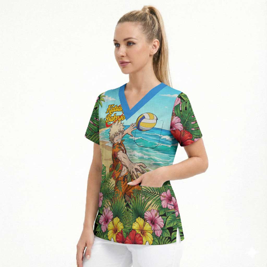 Katsuki Bakugo Summer Chill Scrub Top Tropical Anime Action Scene