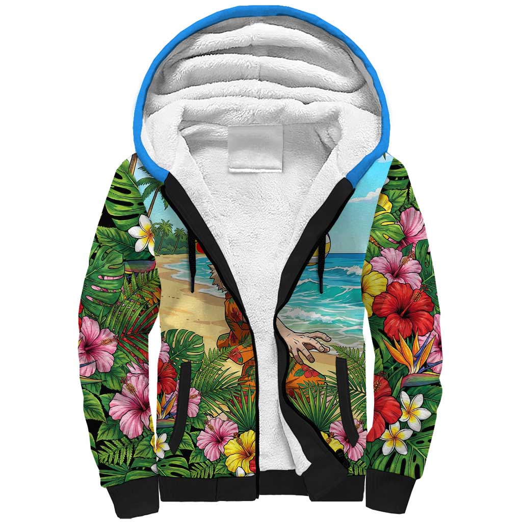 Katsuki Bakugo Summer Chill Sherpa Hoodie Tropical Anime Action Scene
