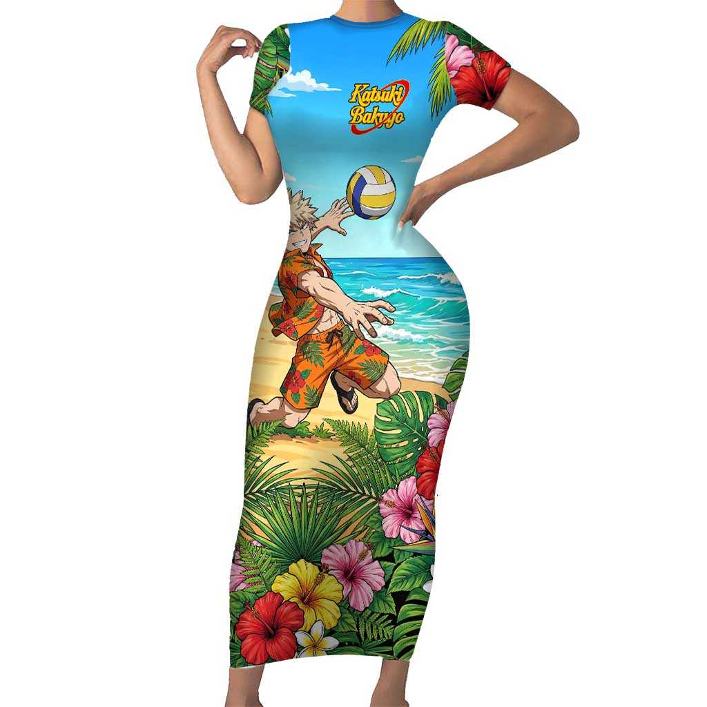 Katsuki Bakugo Summer Chill Short Sleeve Bodycon Dress Tropical Anime Action Scene