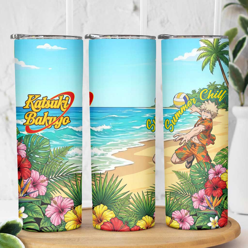 Katsuki Bakugo Summer Chill Skinny Tumbler Tropical Anime Action Scene