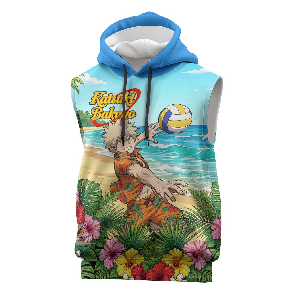 Katsuki Bakugo Summer Chill Sleeveless Hoodie Tropical Anime Action Scene