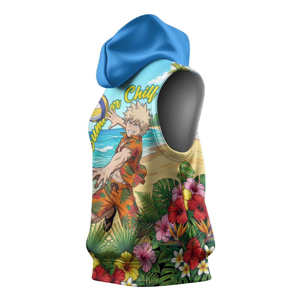 Katsuki Bakugo Summer Chill Sleeveless Hoodie Tropical Anime Action Scene