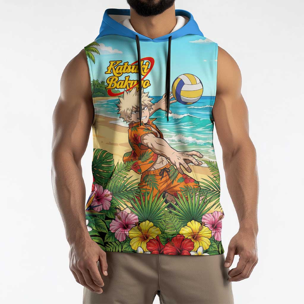Katsuki Bakugo Summer Chill Sleeveless Hoodie Tropical Anime Action Scene