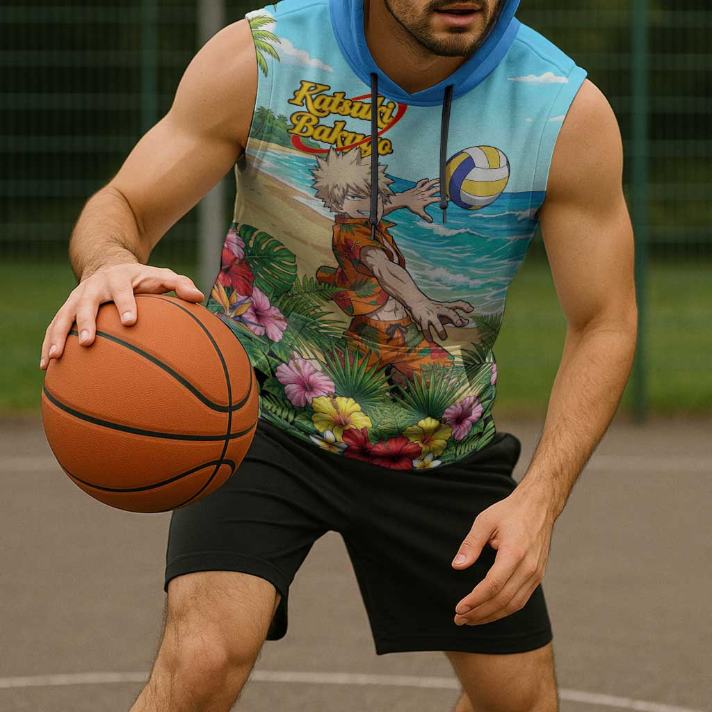 Katsuki Bakugo Summer Chill Sleeveless Hoodie Tropical Anime Action Scene
