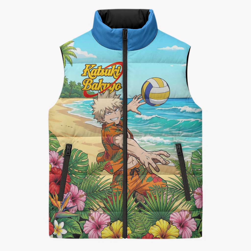 Katsuki Bakugo Summer Chill Sleeveless Puffer Jacket Tropical Anime Action Scene