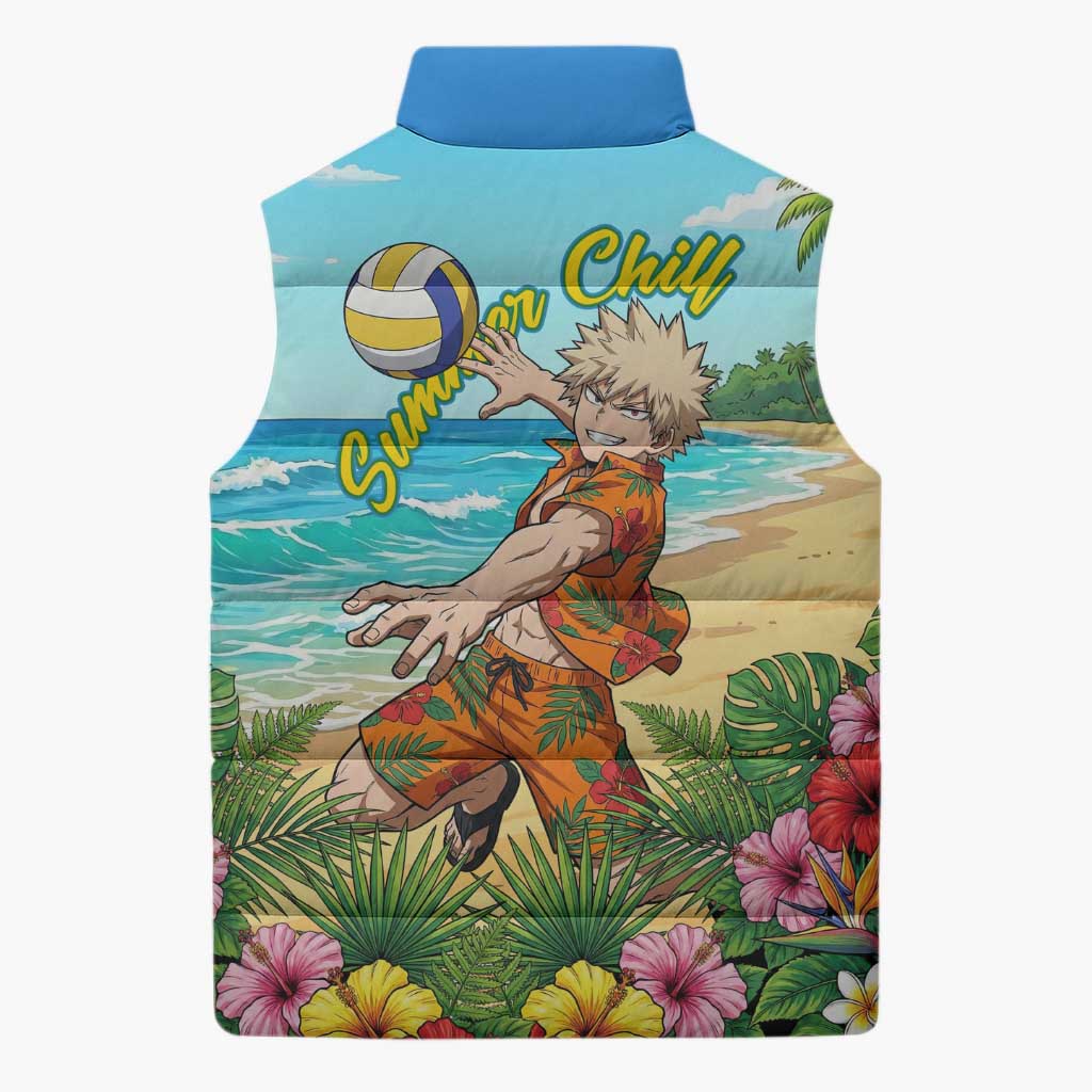 Katsuki Bakugo Summer Chill Sleeveless Puffer Jacket Tropical Anime Action Scene
