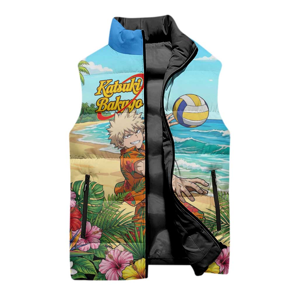 Katsuki Bakugo Summer Chill Sleeveless Puffer Jacket Tropical Anime Action Scene