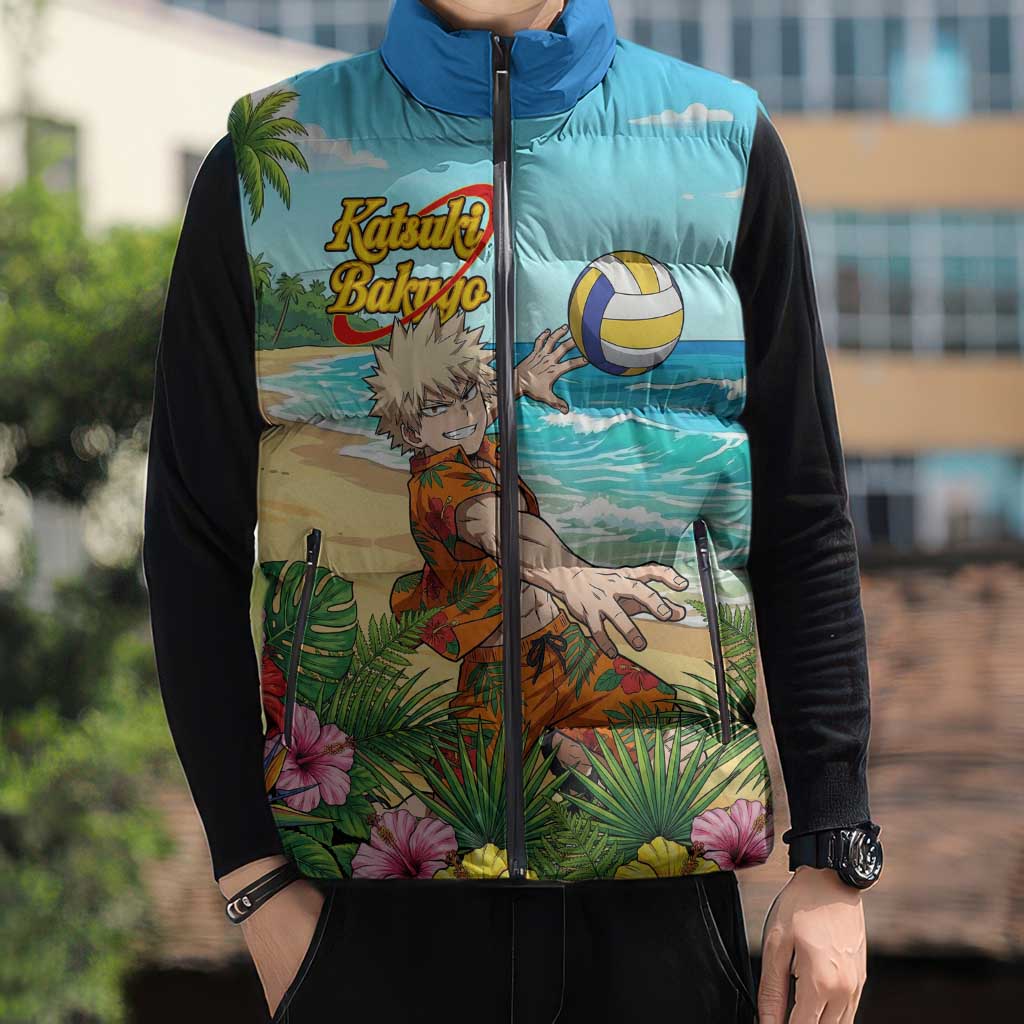 Katsuki Bakugo Summer Chill Sleeveless Puffer Jacket Tropical Anime Action Scene
