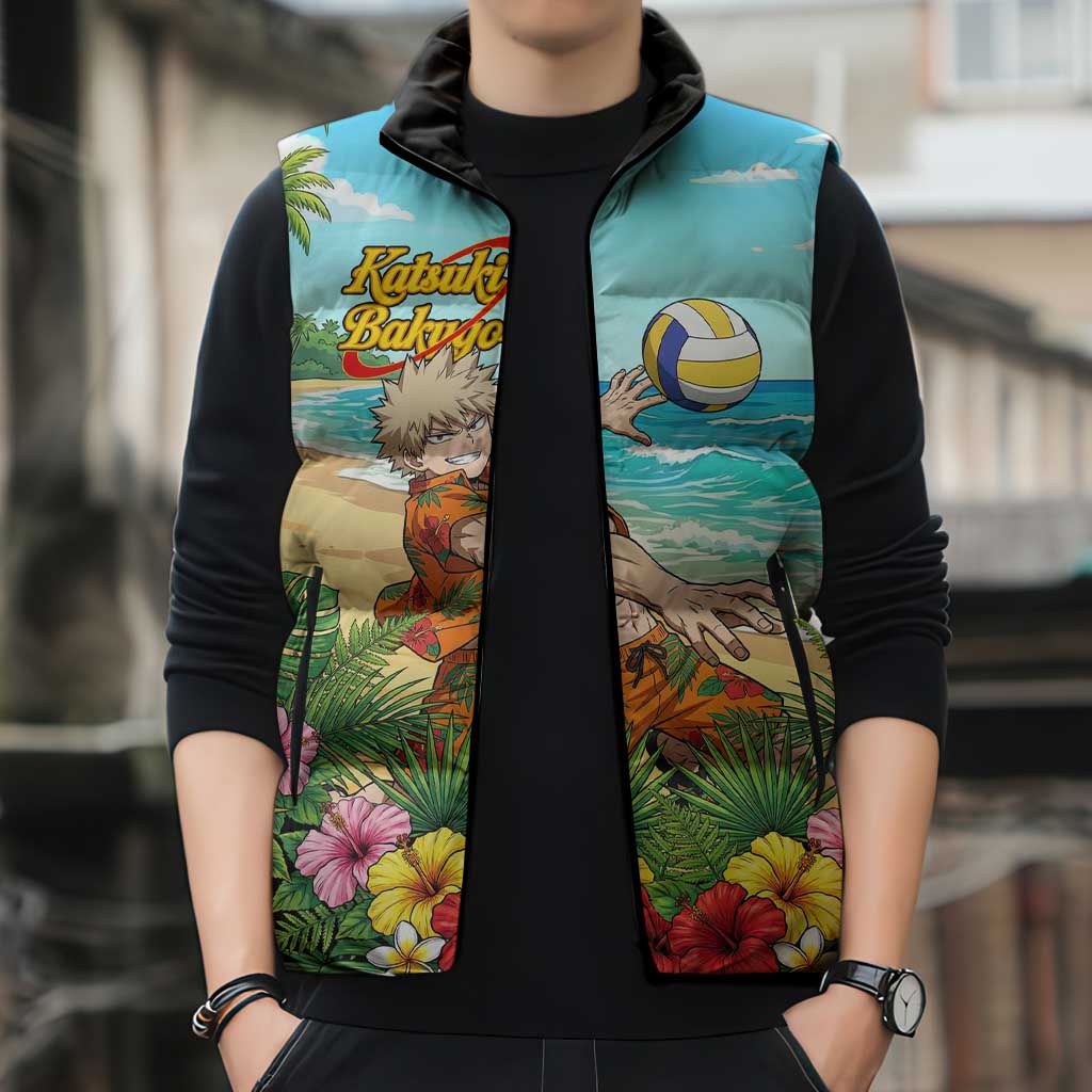 Katsuki Bakugo Summer Chill Sleeveless Puffer Jacket Tropical Anime Action Scene