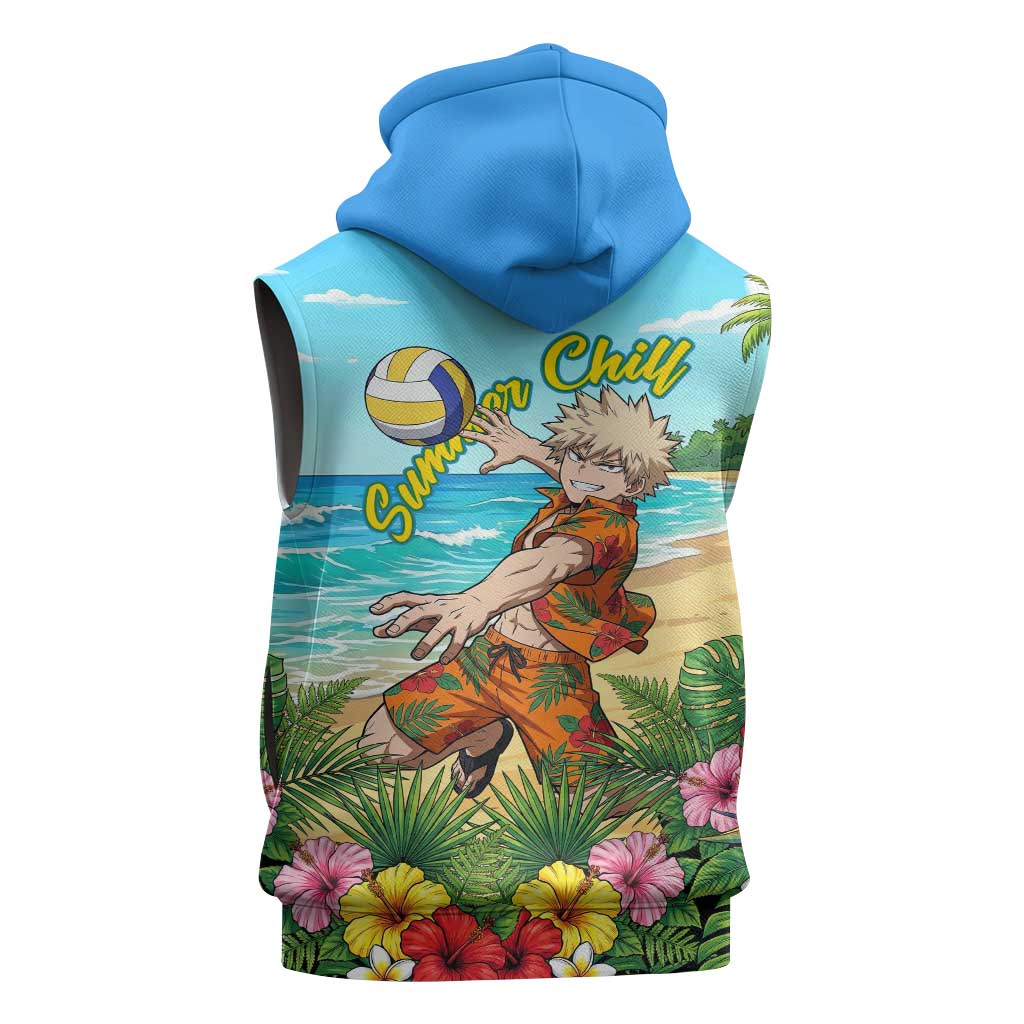 Katsuki Bakugo Summer Chill Sleeveless Zip Hoodie Tropical Anime Action Scene