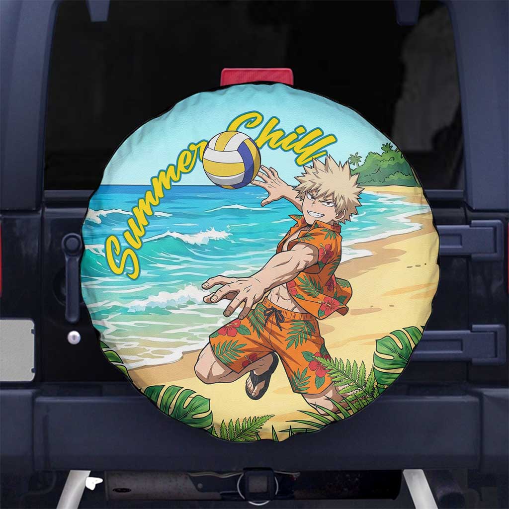 Katsuki Bakugo Summer Chill Spare Tire Cover Tropical Anime Action Scene