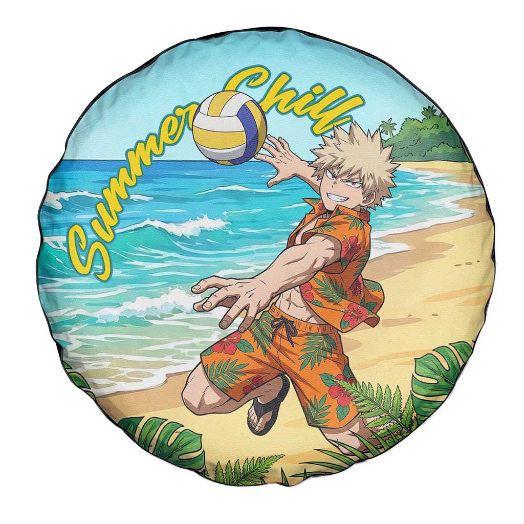 Katsuki Bakugo Summer Chill Spare Tire Cover Tropical Anime Action Scene