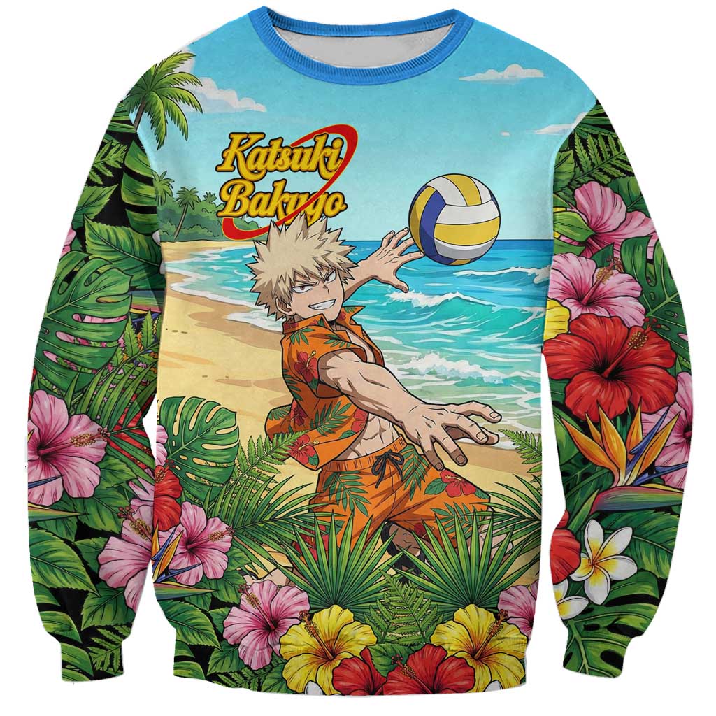 Katsuki Bakugo Summer Chill Sweatshirt Tropical Anime Action Scene