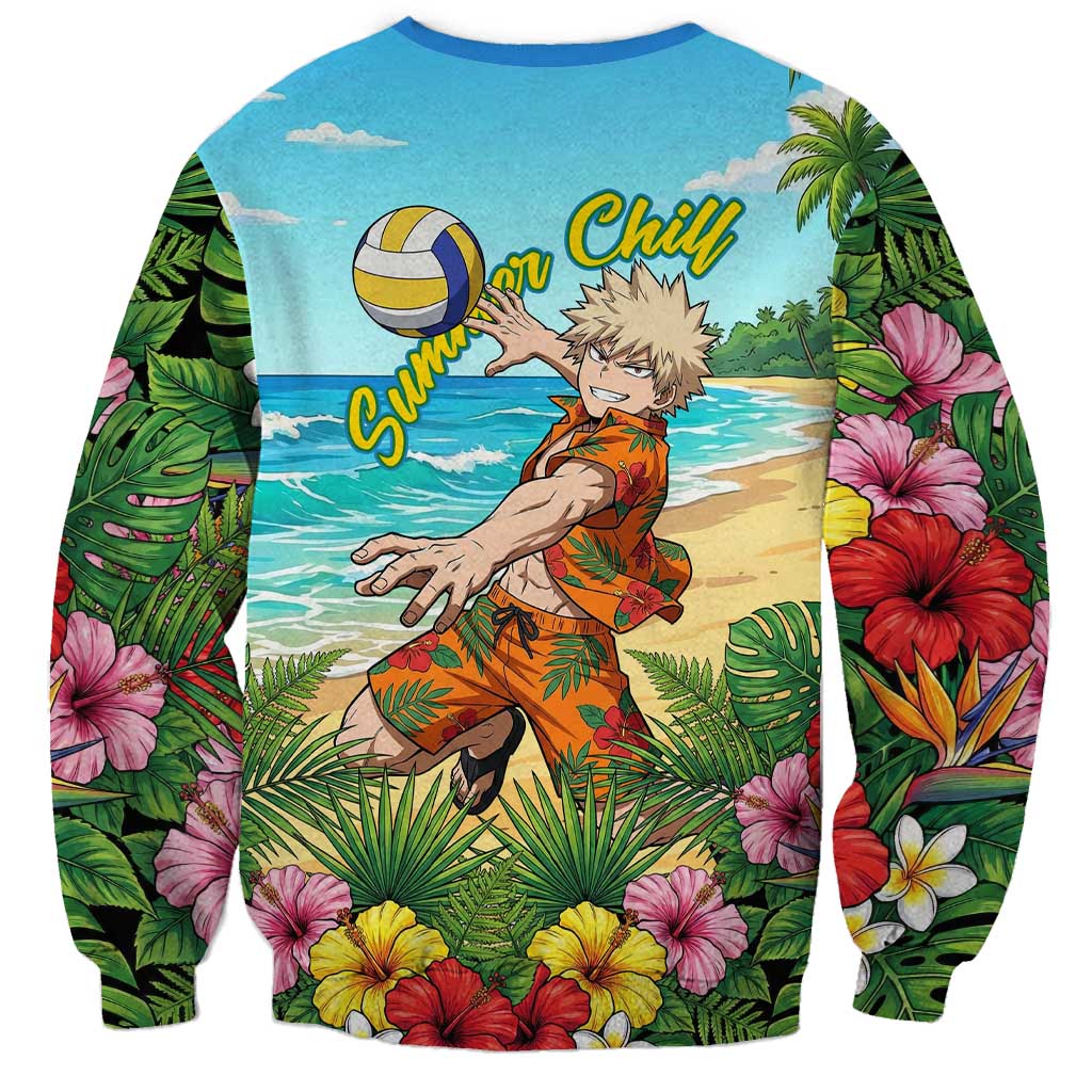 Katsuki Bakugo Summer Chill Sweatshirt Tropical Anime Action Scene