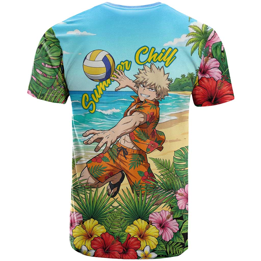 Katsuki Bakugo Summer Chill T Shirt Tropical Anime Action Scene