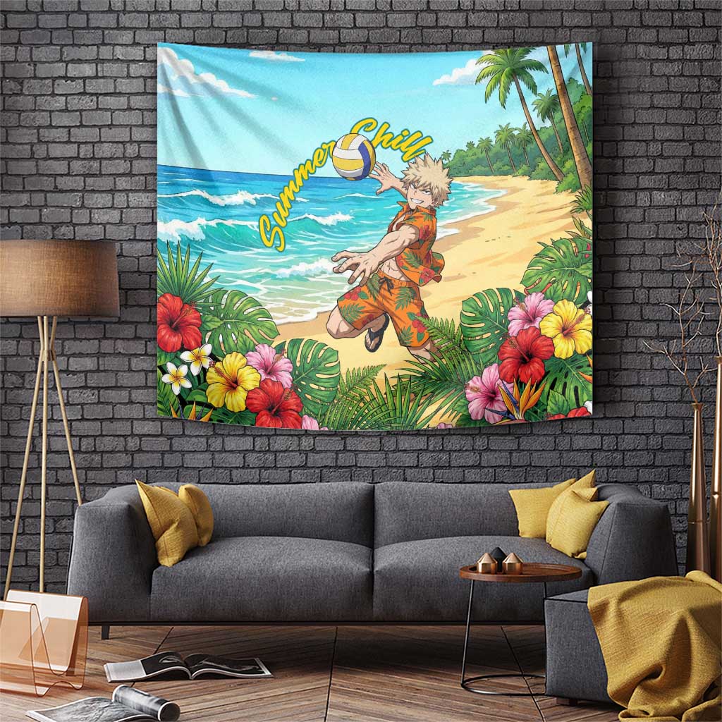 Katsuki Bakugo Summer Chill Tapestry Tropical Anime Action Scene