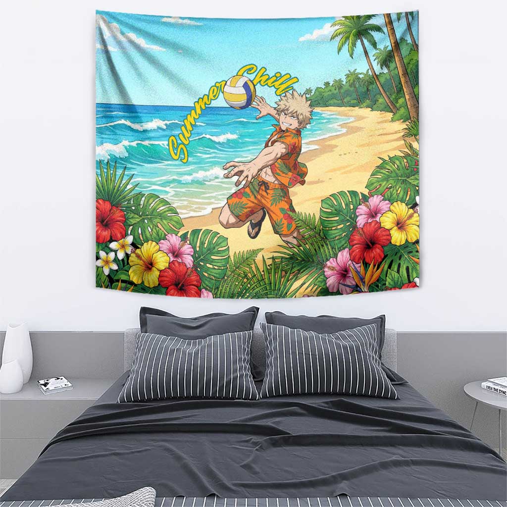 Katsuki Bakugo Summer Chill Tapestry Tropical Anime Action Scene