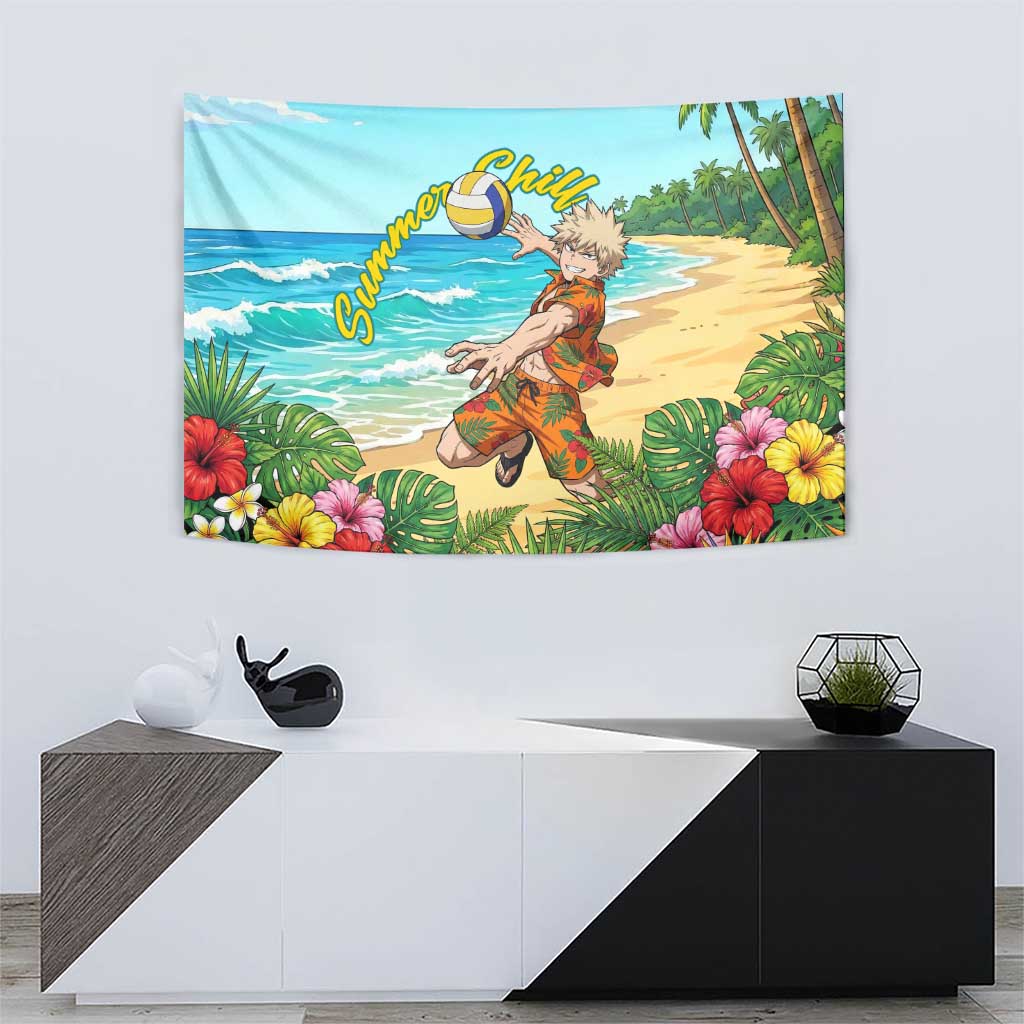Katsuki Bakugo Summer Chill Tapestry Tropical Anime Action Scene