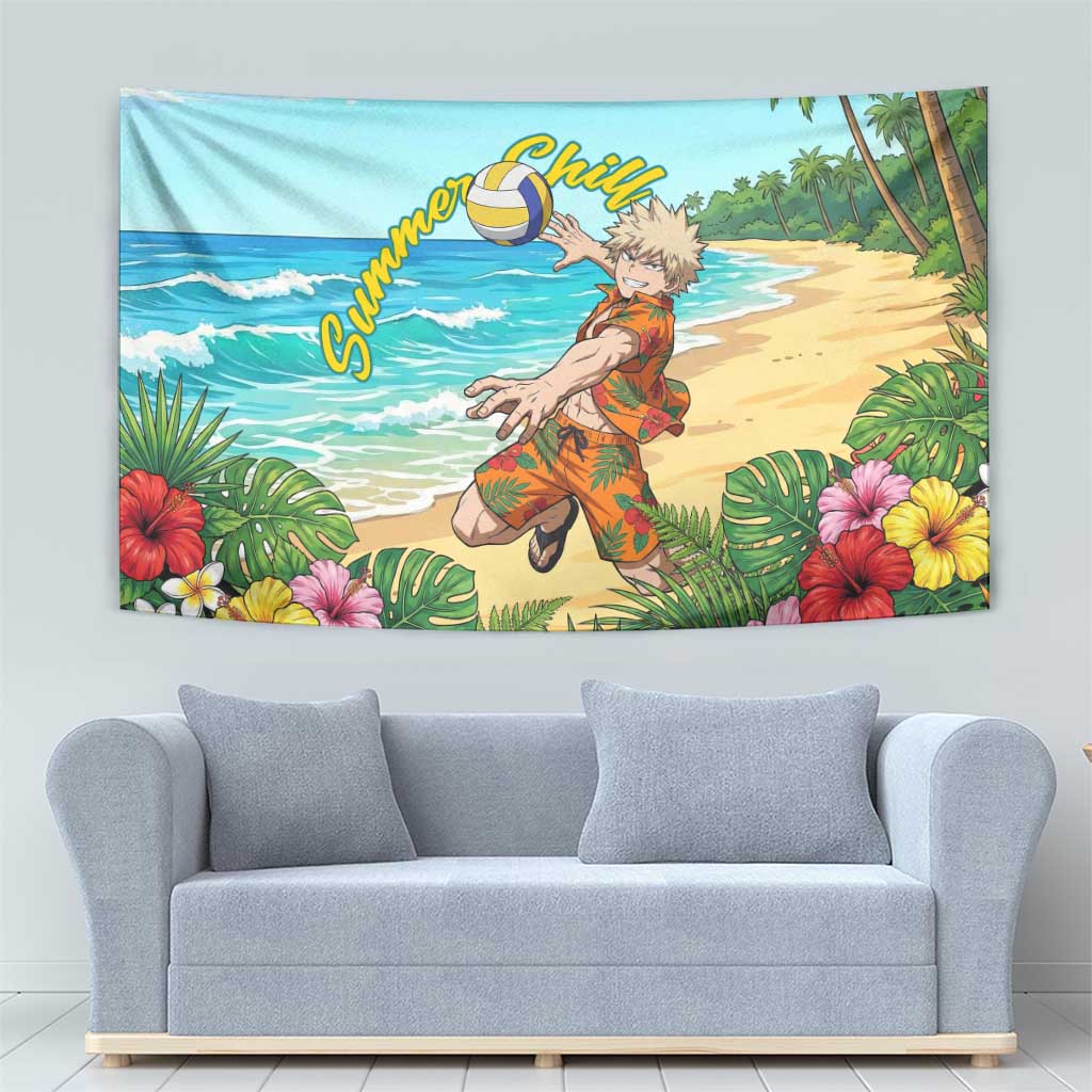 Katsuki Bakugo Summer Chill Tapestry Tropical Anime Action Scene