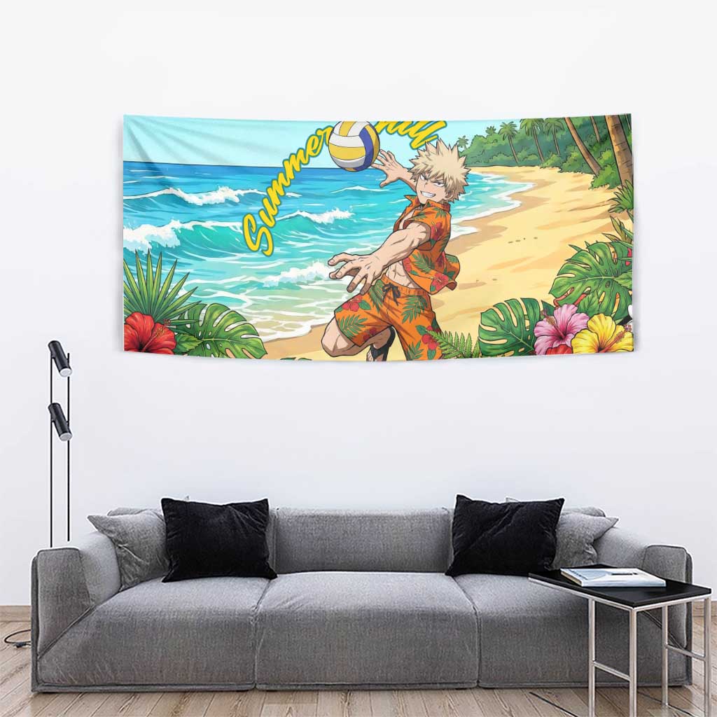 Katsuki Bakugo Summer Chill Tapestry Tropical Anime Action Scene