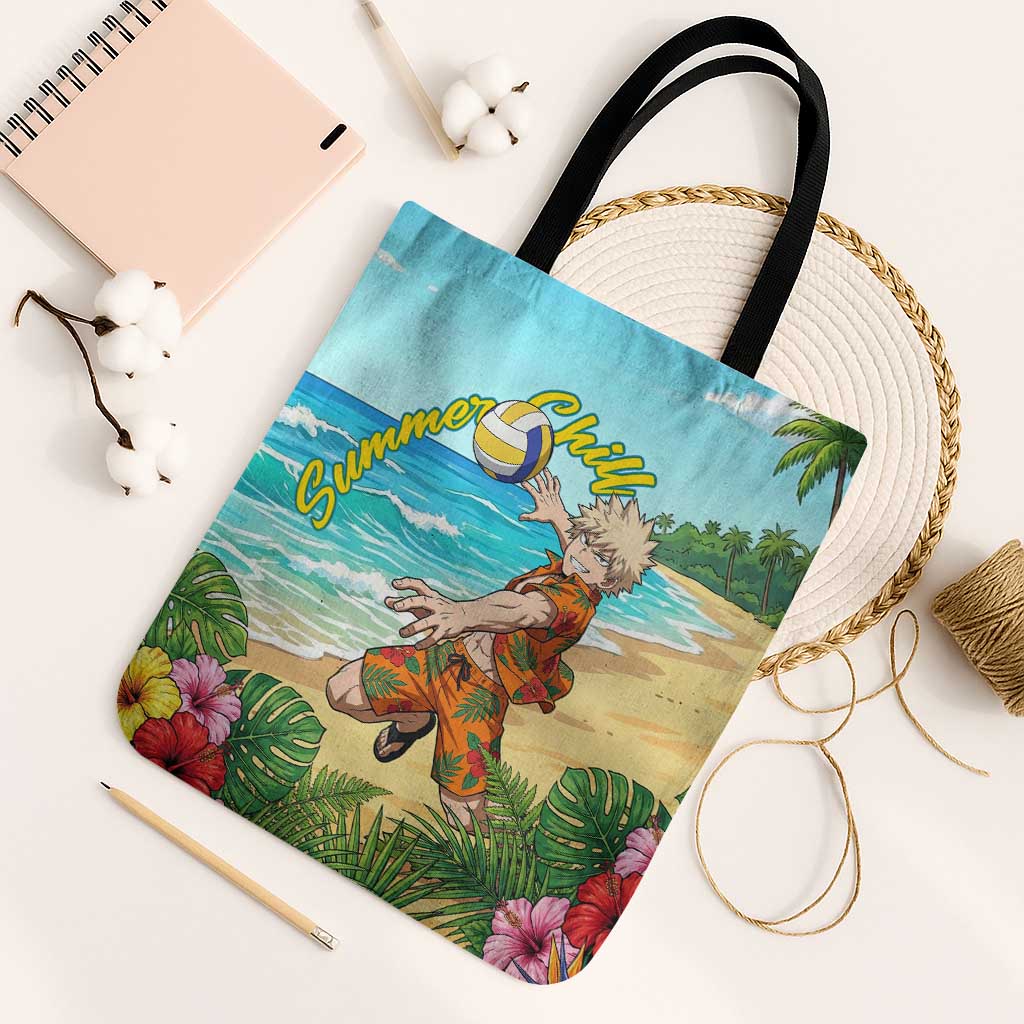 Katsuki Bakugo Summer Chill Tote Bag Tropical Anime Action Scene