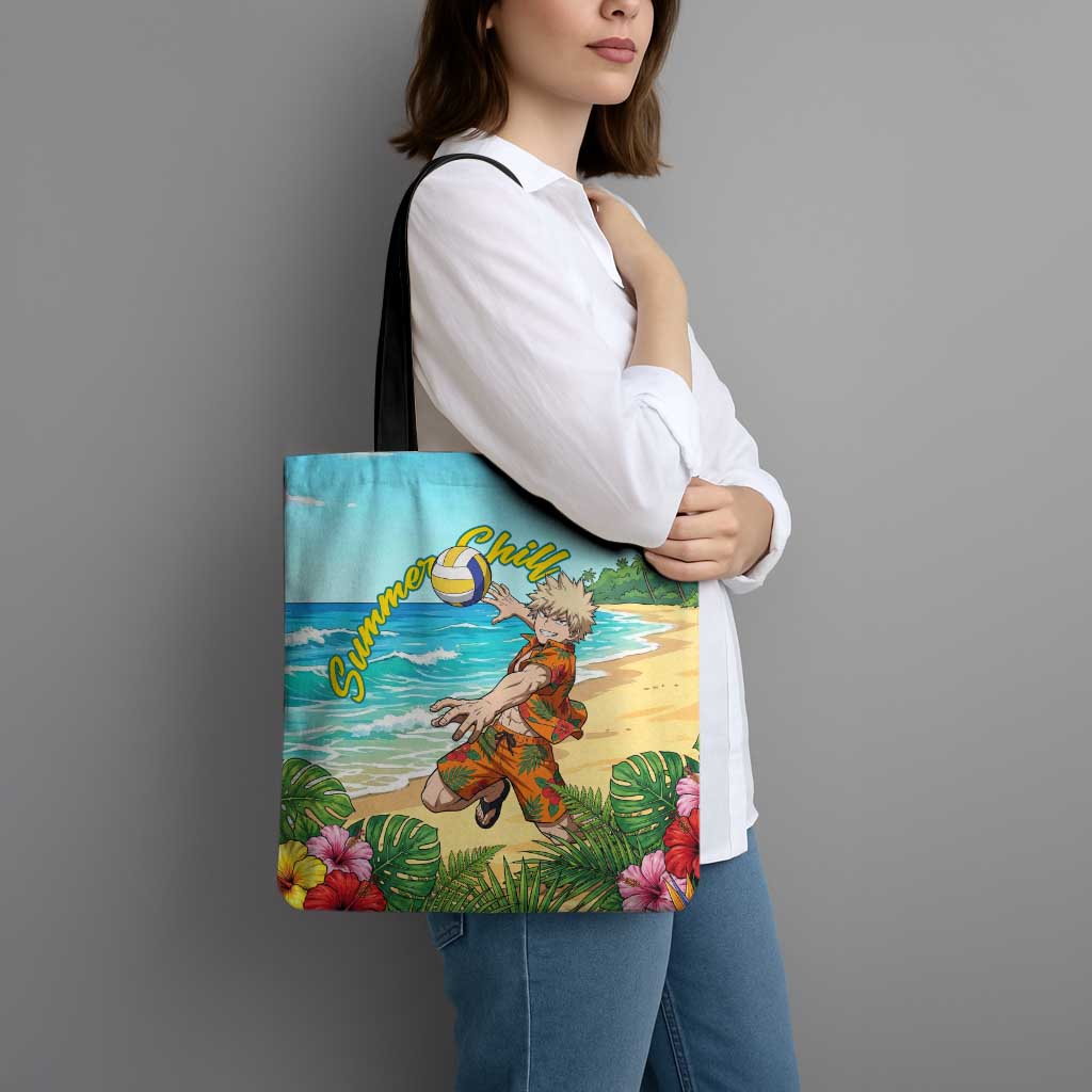Katsuki Bakugo Summer Chill Tote Bag Tropical Anime Action Scene