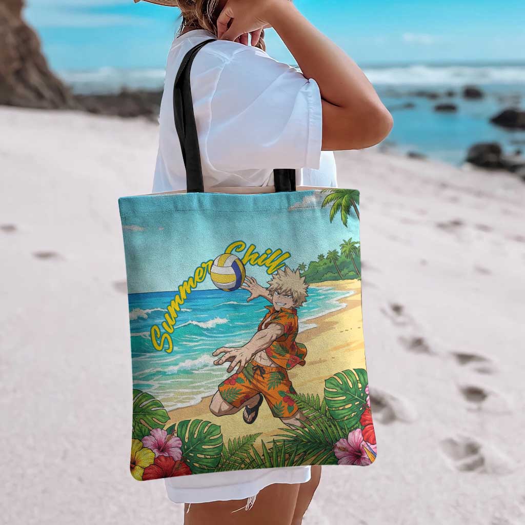 Katsuki Bakugo Summer Chill Tote Bag Tropical Anime Action Scene