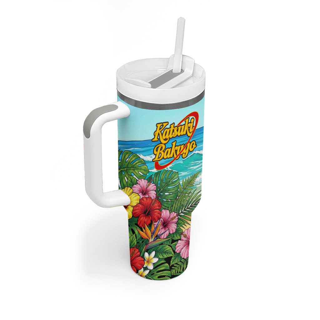 Katsuki Bakugo Summer Chill Tumbler With Handle Tropical Anime Action Scene