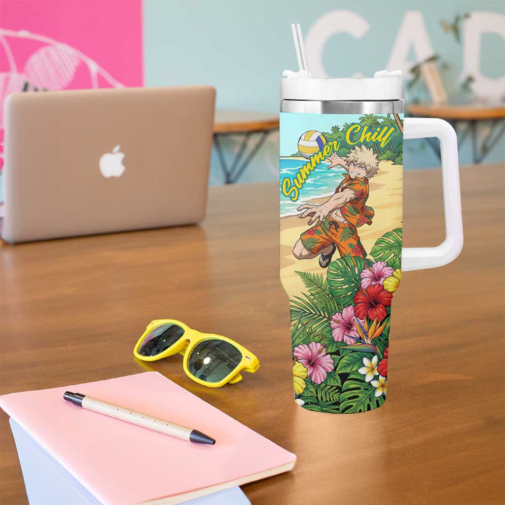 Katsuki Bakugo Summer Chill Tumbler With Handle Tropical Anime Action Scene
