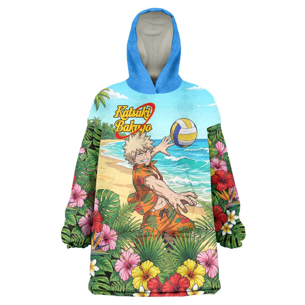 Katsuki Bakugo Summer Chill Wearable Blanket Hoodie Tropical Anime Action Scene