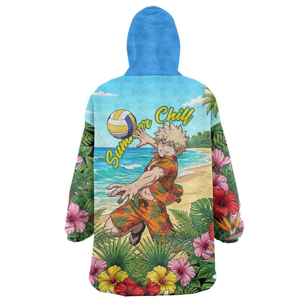 Katsuki Bakugo Summer Chill Wearable Blanket Hoodie Tropical Anime Action Scene