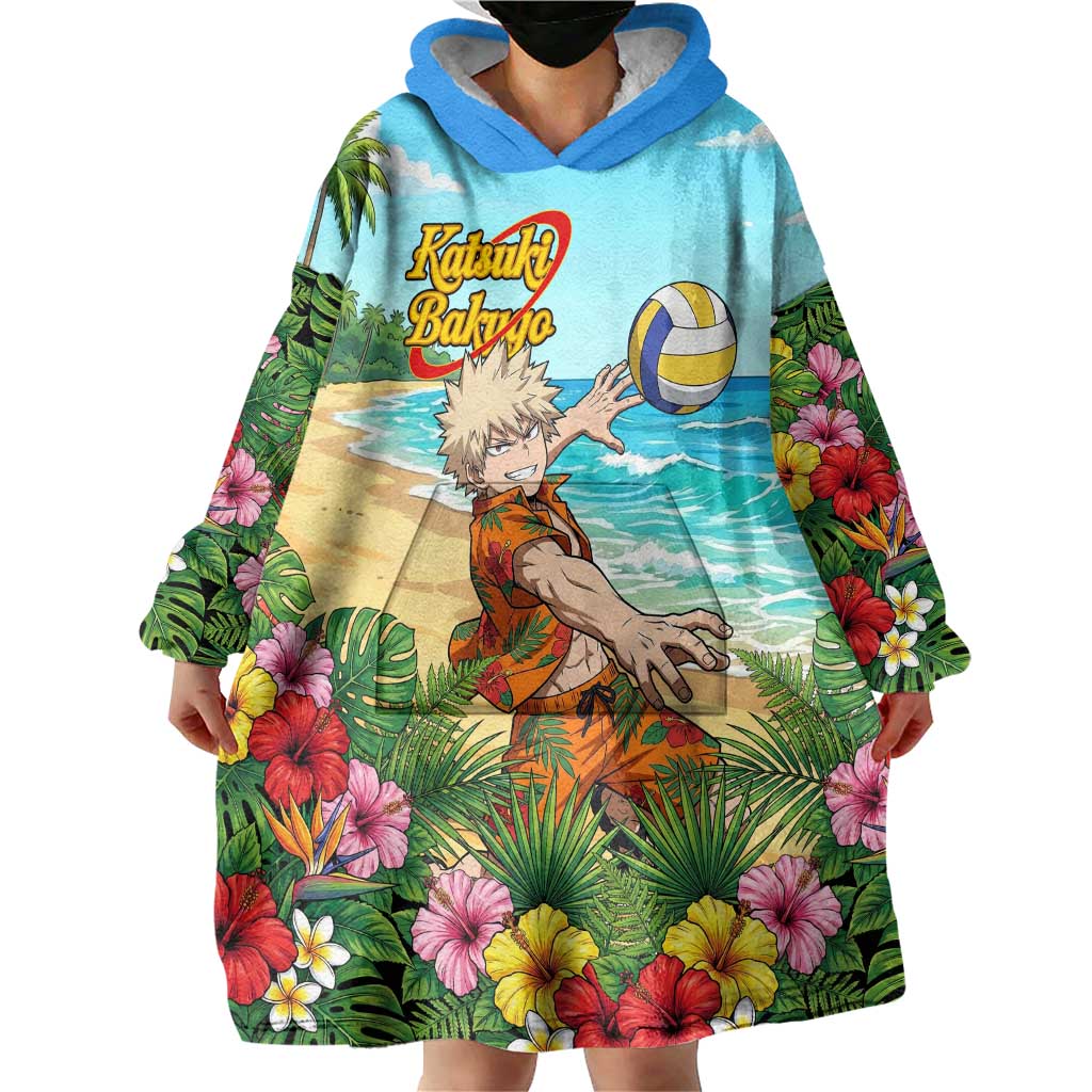 Katsuki Bakugo Summer Chill Wearable Blanket Hoodie Tropical Anime Action Scene