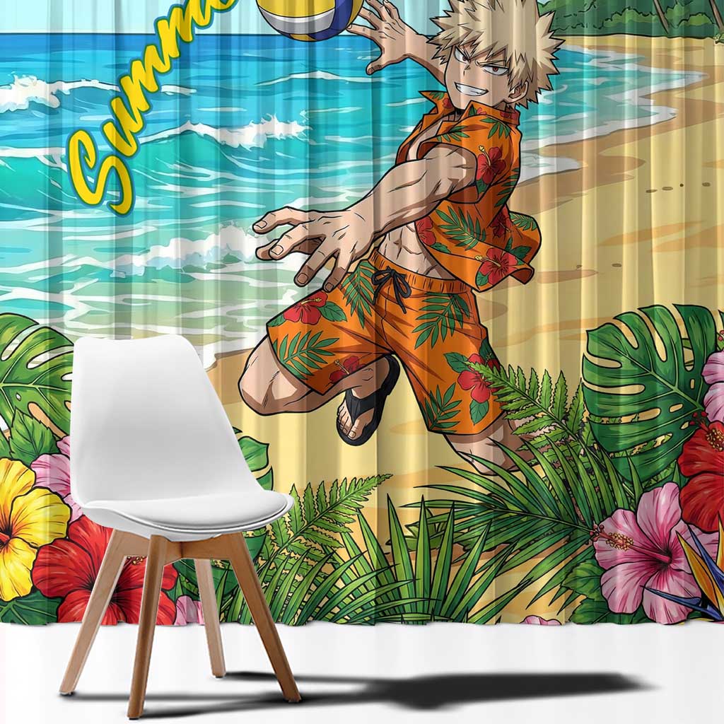 Katsuki Bakugo Summer Chill Window Curtain Tropical Anime Action Scene